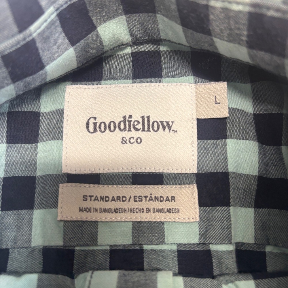 Goodfellow & Co Mens Large Northrop Shirt Blue Gingham Check Short Sleeve - Picture 2 of 13